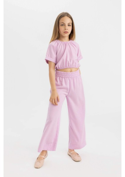 Kız Çocuk 2'li Takım Keten Kısa Kollu Bluz Pantolon C5392A824HS