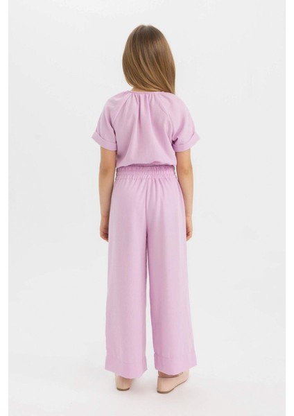 Kız Çocuk 2'li Takım Keten Kısa Kollu Bluz Pantolon C5392A824HS