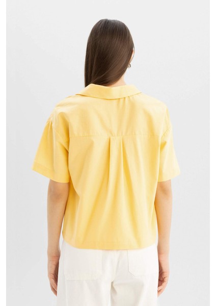 Coool Oversize Geniş Kalıp Pijama Yaka Flamlı Pamuk Kısa Kollu Gömlek C0743AX24SM