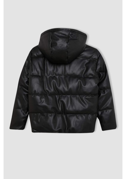 Erkek Çocuk Su İtici Kapüşonlu Çıtçıt Fermuarlı Cepli Suni Deri Mont C5572A824WN