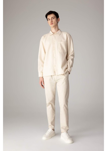 Oversize Geniş Kalıp Polo Yaka Waffle Uzun Kollu Gömlek C2841AX24SP