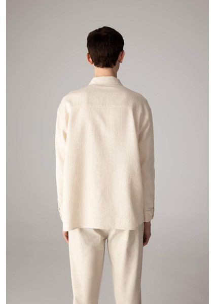 Oversize Geniş Kalıp Polo Yaka Waffle Uzun Kollu Gömlek C2841AX24SP