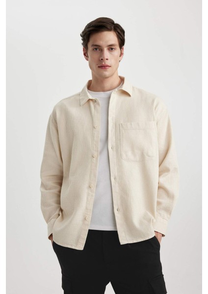 Oversize Geniş Kalıp Polo Yaka Waffle Uzun Kollu Gömlek C2841AX24SP