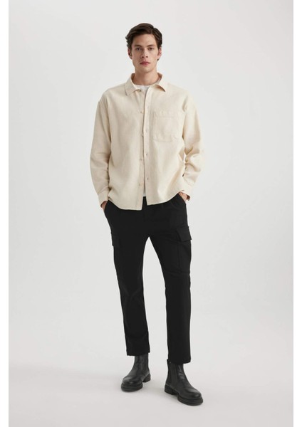 Oversize Geniş Kalıp Polo Yaka Waffle Uzun Kollu Gömlek C2841AX24SP