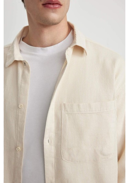 Oversize Geniş Kalıp Polo Yaka Waffle Uzun Kollu Gömlek C2841AX24SP