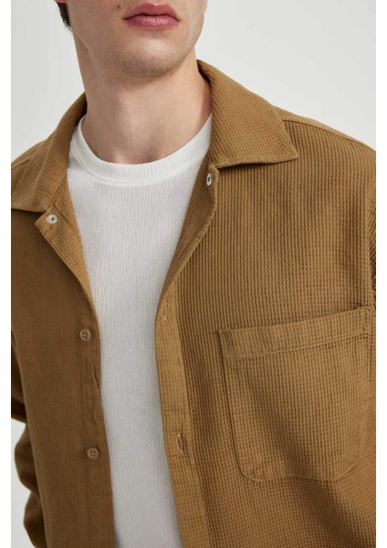 Oversize Geniş Kalıp Polo Yaka Waffle Uzun Kollu Gömlek C2841AX24SP