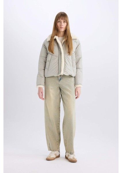 Su İtici Şişme Mont Geniş Yakalı İçi Süni Kürklü Fermuarlı Cepli C3979AX23WN