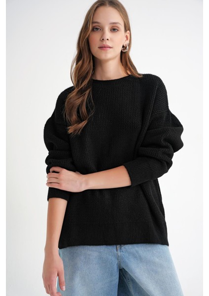 6949 Kadın Bisiklet Yaka Ince Örgülü Triko Kazak Siyah fiyatları