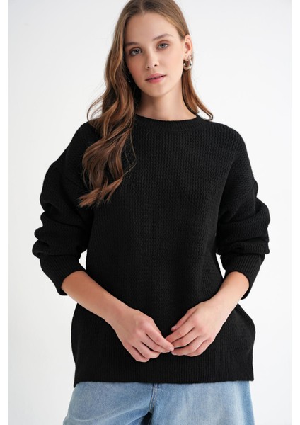 6949 Kadın Bisiklet Yaka Ince Örgülü Triko Kazak Siyah fırsatları