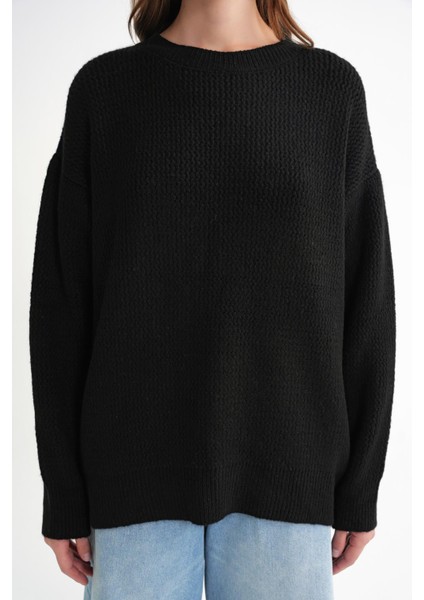 6949 Kadın Bisiklet Yaka Ince Örgülü Triko Kazak Siyah indirimleri