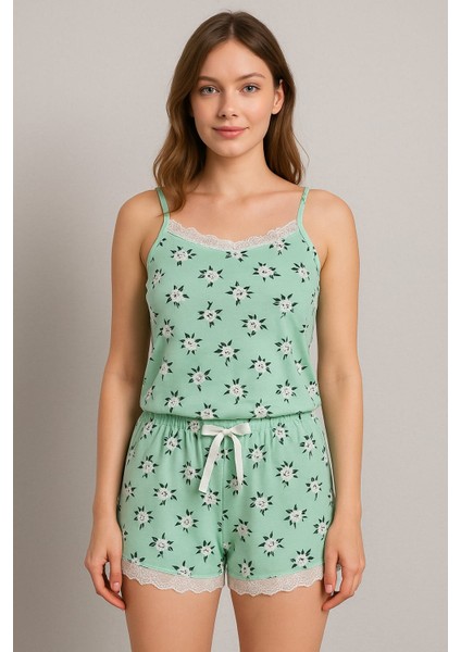 Dantel Detaylı Ip Askı Şortlu Yazlık Pijama Takımı