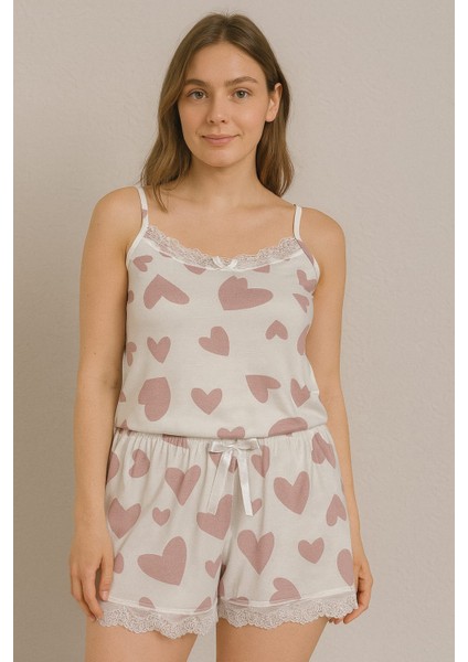 Dantel Detaylı Ip Askı Şortlu Yazlık Pijama Takımı