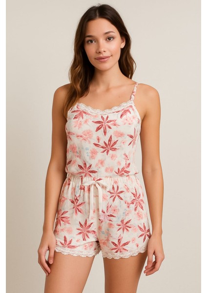 Dantel Detaylı Ip Askı Şortlu Yazlık Pijama Takımı