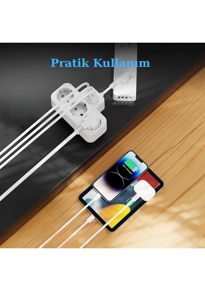 Beyaz Akıllı Priz Termal Korumalı 3 Prizli Çoklu Akım Prizi | 2 Usb-A + 1 USB - Korumalı Priz fırsatları