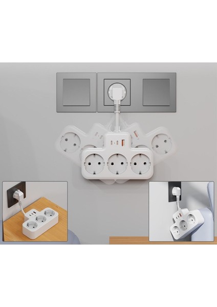 Beyaz Akıllı Priz Termal Korumalı 3 Prizli Çoklu Akım Prizi | 2 Usb-A + 1 USB - Korumalı Priz indirimleri