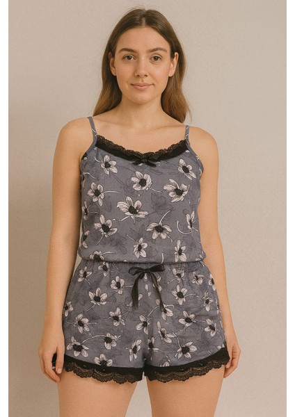 Dantel Detaylı Ip Askı Şortlu Yazlık Pijama Takımı