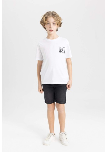 Erkek Çocuk Bisiklet Yaka Baskılı Kısa Kollu Tişört