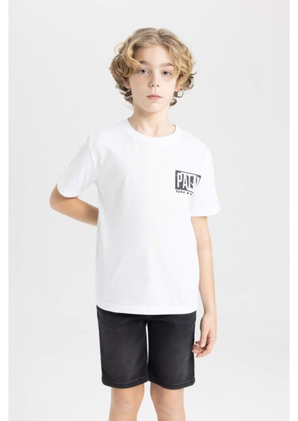 Erkek Çocuk Bisiklet Yaka Baskılı Kısa Kollu Tişört