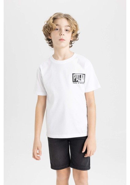 Erkek Çocuk Bisiklet Yaka Baskılı Kısa Kollu Tişört