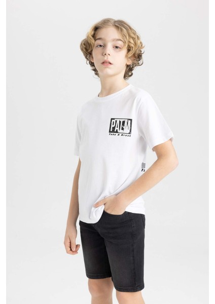 Erkek Çocuk Bisiklet Yaka Baskılı Kısa Kollu Tişört