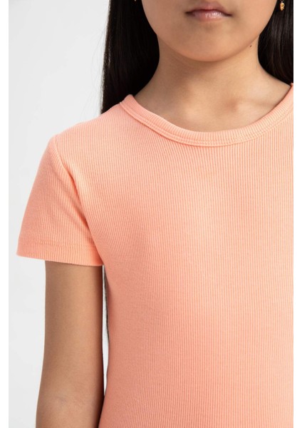 Kız Çocuk Bisiklet Yaka Fitilli Kaşkorse Kısa Kollu Yazlık Elbise C4644A824SM