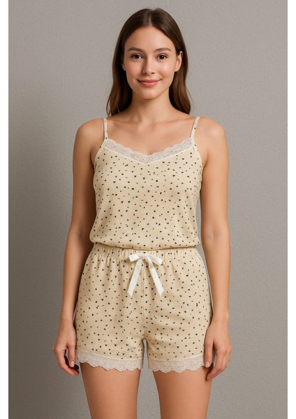 Dantel Detaylı Ip Askı Şortlu Yazlık Pijama Takımı