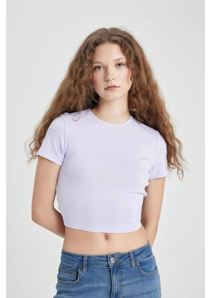 Fitted Bisiklet Yaka Modal Kısa Kollu Tişört C5699AX24SP