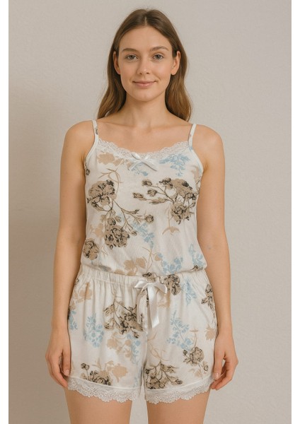 Dantel Detaylı Ip Askı Şortlu Yazlık Pijama Takımı
