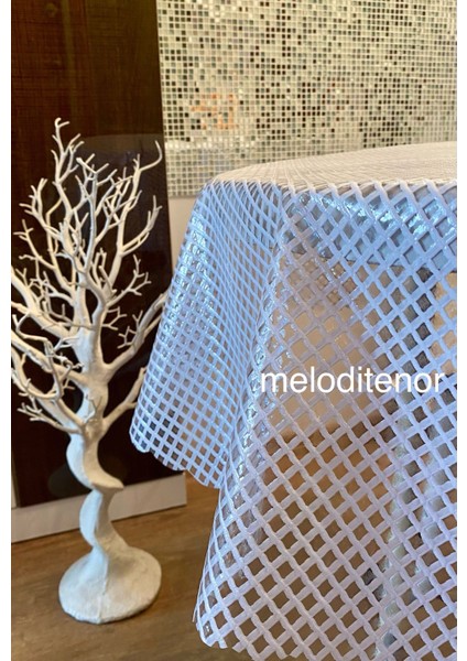 Şeffaf Kaplama Zincir File Desen Kaymaz Kolay Silinebilir Pvc Yuvarlak Muşamba Masa Örtüsü