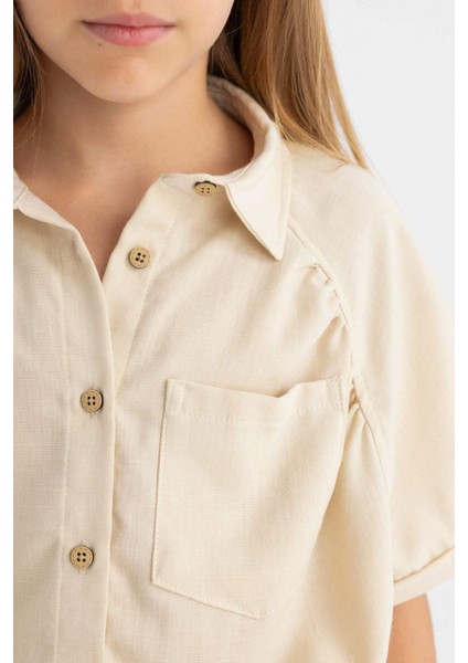 Kız Çocuk Cropped Fit Pamuklu Kısa Kollu Gömlek C4272A824SM