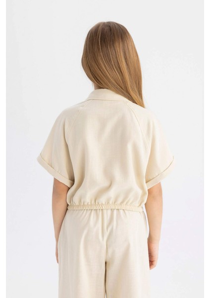 Kız Çocuk Cropped Fit Pamuklu Kısa Kollu Gömlek C4272A824SM