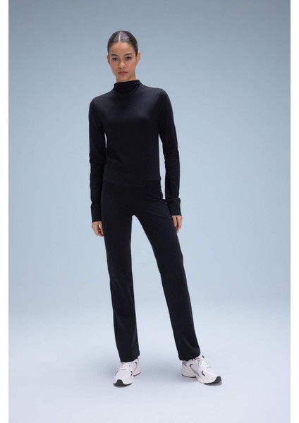 Fit Slim Fit Dar Kesim Dik Yaka Uzun Kollu Tişört