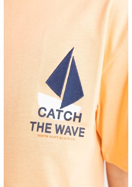 Erkek Çocuk Oversize Geniş Kalıp Bisiklet Yaka Nakışlı Kısa Kollu Tişört C4045A824SM