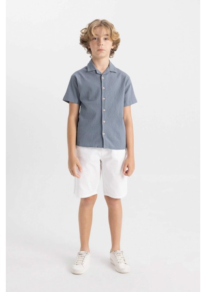 Erkek Çocuk Oversize Geniş Kalıp Polo Yaka Gofre Dokulu Kısa Kollu Gömlek C5234A824HS