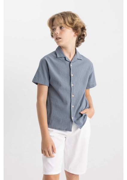 Erkek Çocuk Oversize Geniş Kalıp Polo Yaka Gofre Dokulu Kısa Kollu Gömlek C5234A824HS