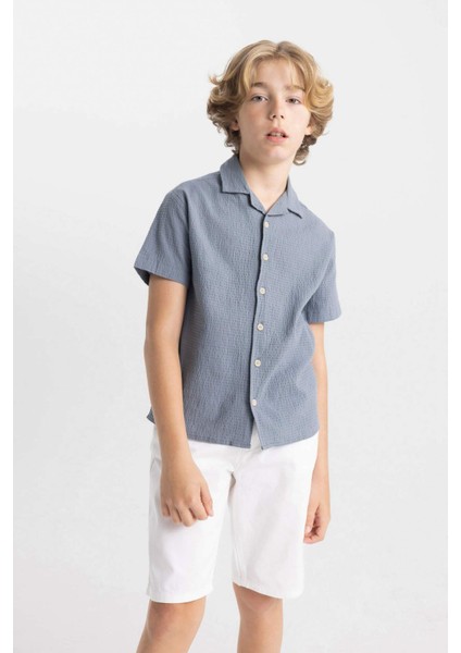 Erkek Çocuk Oversize Geniş Kalıp Polo Yaka Gofre Dokulu Kısa Kollu Gömlek C5234A824HS