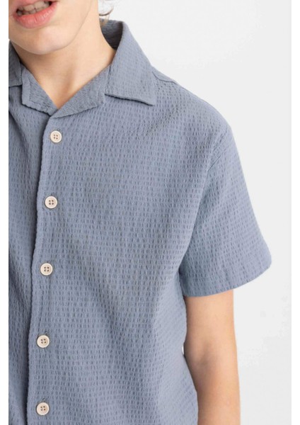 Erkek Çocuk Oversize Geniş Kalıp Polo Yaka Gofre Dokulu Kısa Kollu Gömlek C5234A824HS
