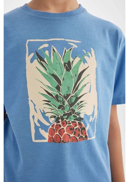 Erkek Çocuk Oversize Geniş Kalıp Bisiklet Yaka Baskılı Kısa Kollu Tişört C4044A824SM