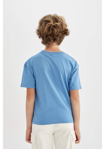 Erkek Çocuk Oversize Geniş Kalıp Bisiklet Yaka Baskılı Kısa Kollu Tişört C4044A824SM