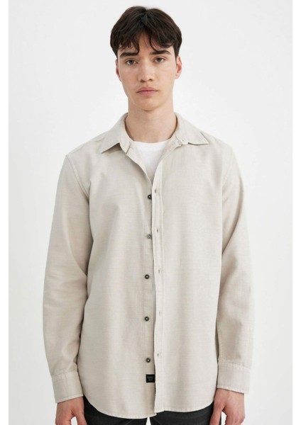 Slim Fit Dar Kesim Pamuklu Basic Düz Uzun Kollu Gömlek A4644AX24AU