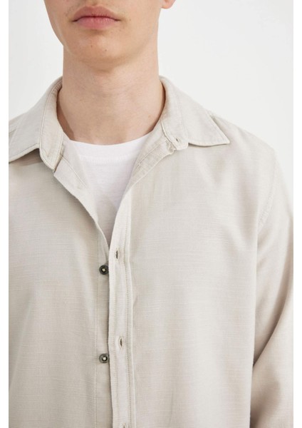 Slim Fit Dar Kesim Pamuklu Basic Düz Uzun Kollu Gömlek A4644AX24AU