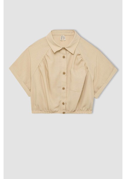 Kız Çocuk Cropped Fit Pamuklu Kısa Kollu Gömlek C4272A824SM