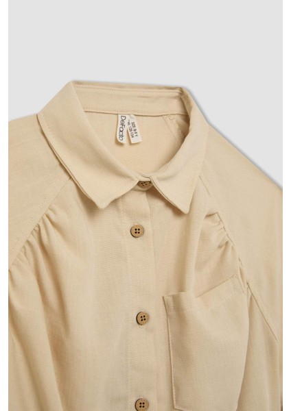 Kız Çocuk Cropped Fit Pamuklu Kısa Kollu Gömlek C4272A824SM