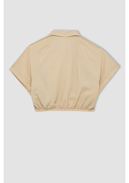 Kız Çocuk Cropped Fit Pamuklu Kısa Kollu Gömlek C4272A824SM
