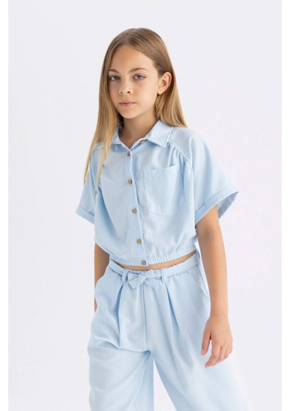 Kız Çocuk Cropped Fit Pamuklu Kısa Kollu Gömlek C4272A824SM