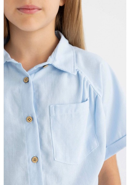 Kız Çocuk Cropped Fit Pamuklu Kısa Kollu Gömlek C4272A824SM