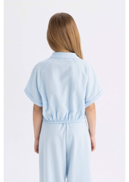 Kız Çocuk Cropped Fit Pamuklu Kısa Kollu Gömlek C4272A824SM