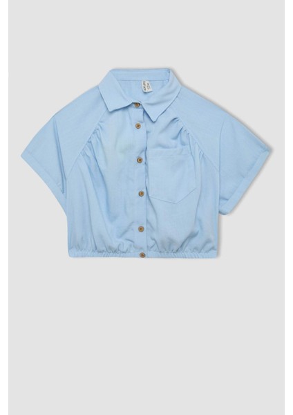 Kız Çocuk Cropped Fit Pamuklu Kısa Kollu Gömlek C4272A824SM