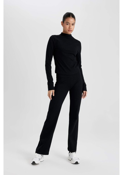 Fit Slim Fit Dar Kesim Dik Yaka Uzun Kollu Tişört