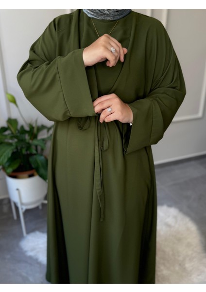 Medine Ipeği Bel Bağlamalı Tesettür Model Büyük Beden Uyumlu Abaya Kollu Fadime Model Elbise fırsatları